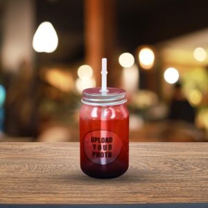 Giftboxwale- Customized Clear Mason Juice Jar Personalized Glass Jars with straw with handle Best Gift For Birthday, Anniversary (450ml)
